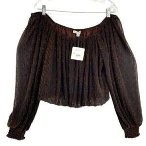Charmed Hearts Boutique Off Shoulder Metallic Bronze Crop Top Blouse Puff Sleeve